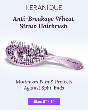 Keranique Wheat Straw Detangling Brush close-up demonstrates gentle detangling across textures.