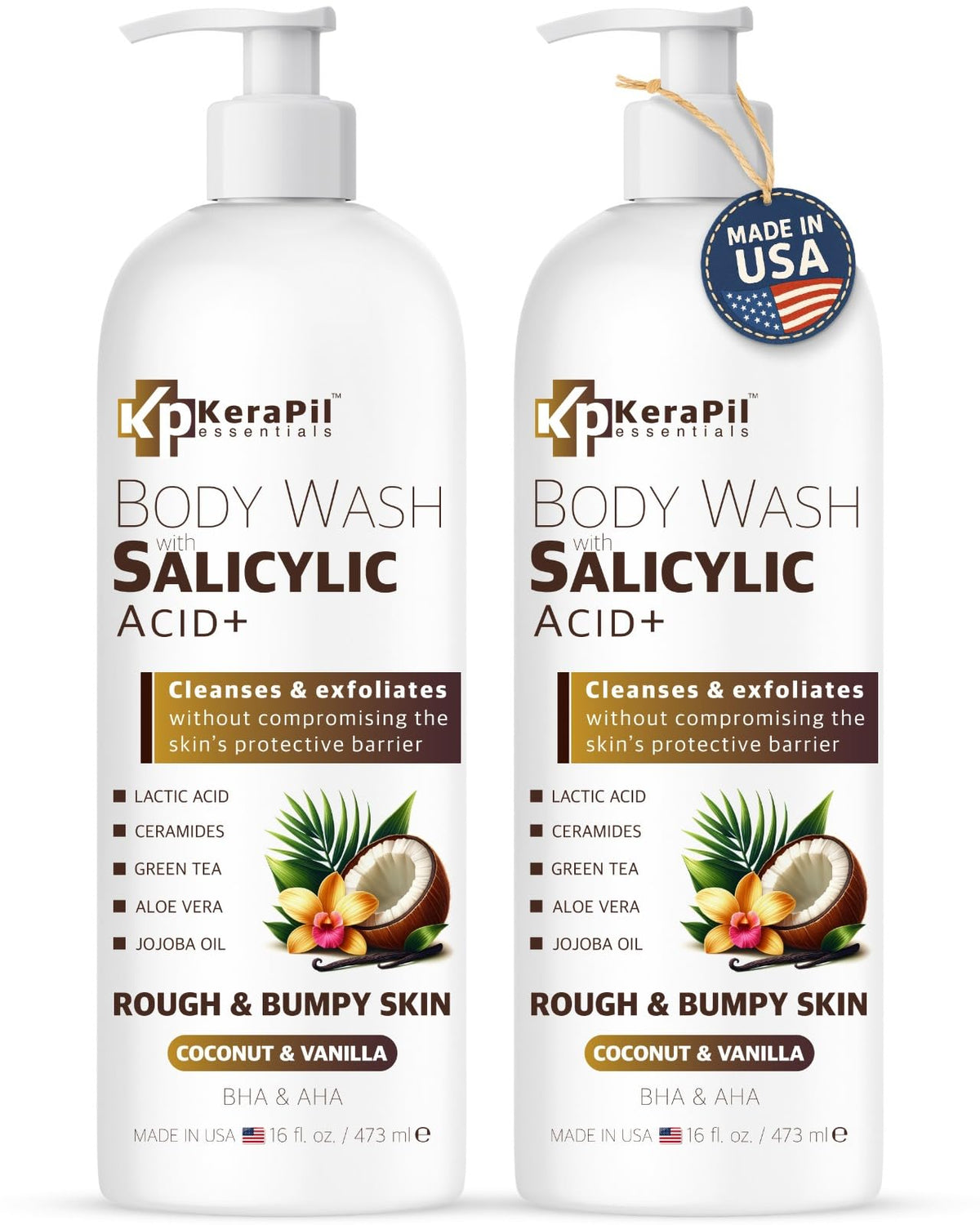 KERAPIL exfoliating body wash bottle pump, easy dispensing for daily cleansing.
