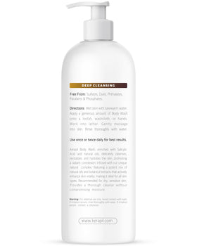 KERAPIL exfoliating body wash on shower shelf for daily routine.