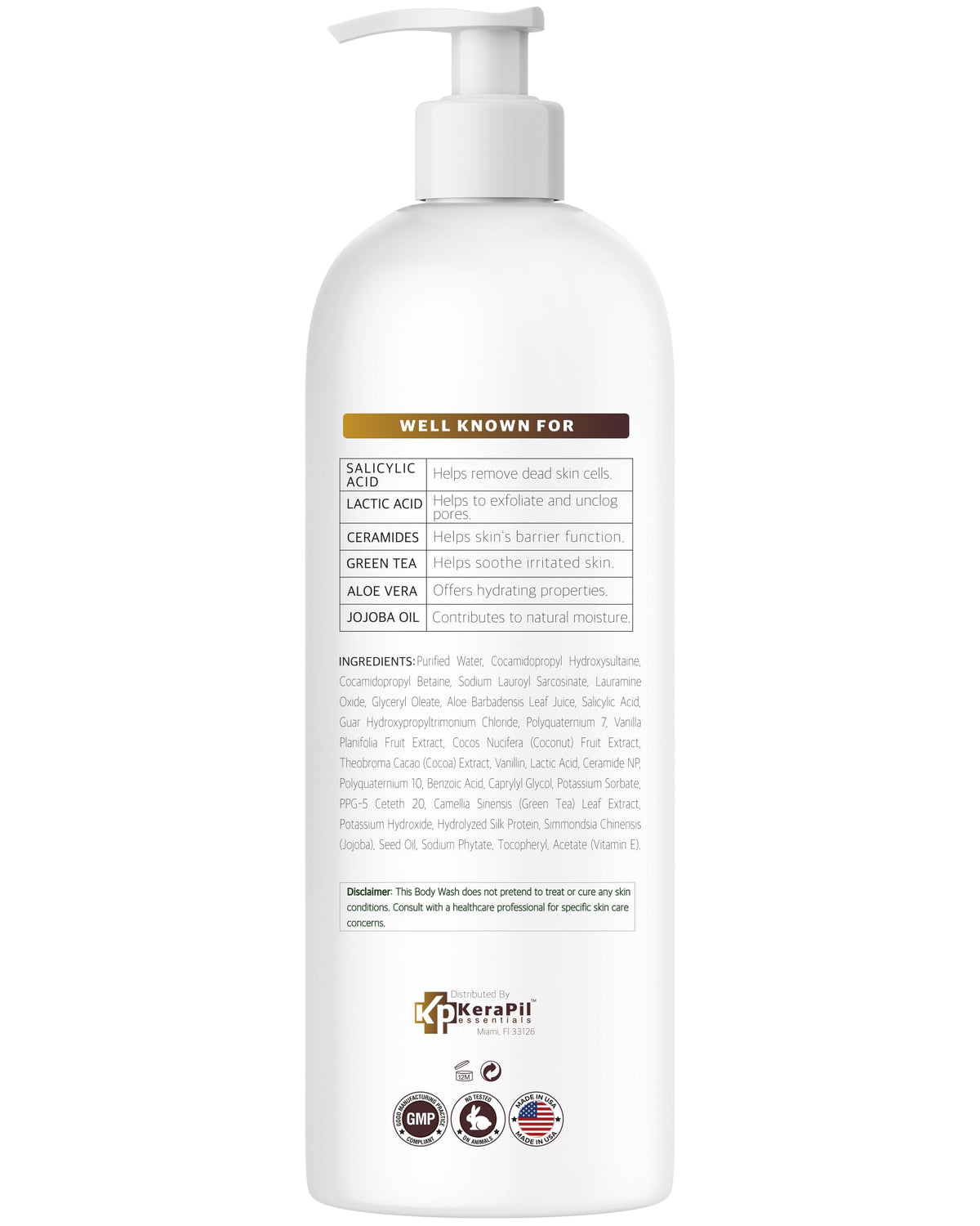 KERAPIL Exfoliating Body Wash pump bottle showcases easy daily cleansing.