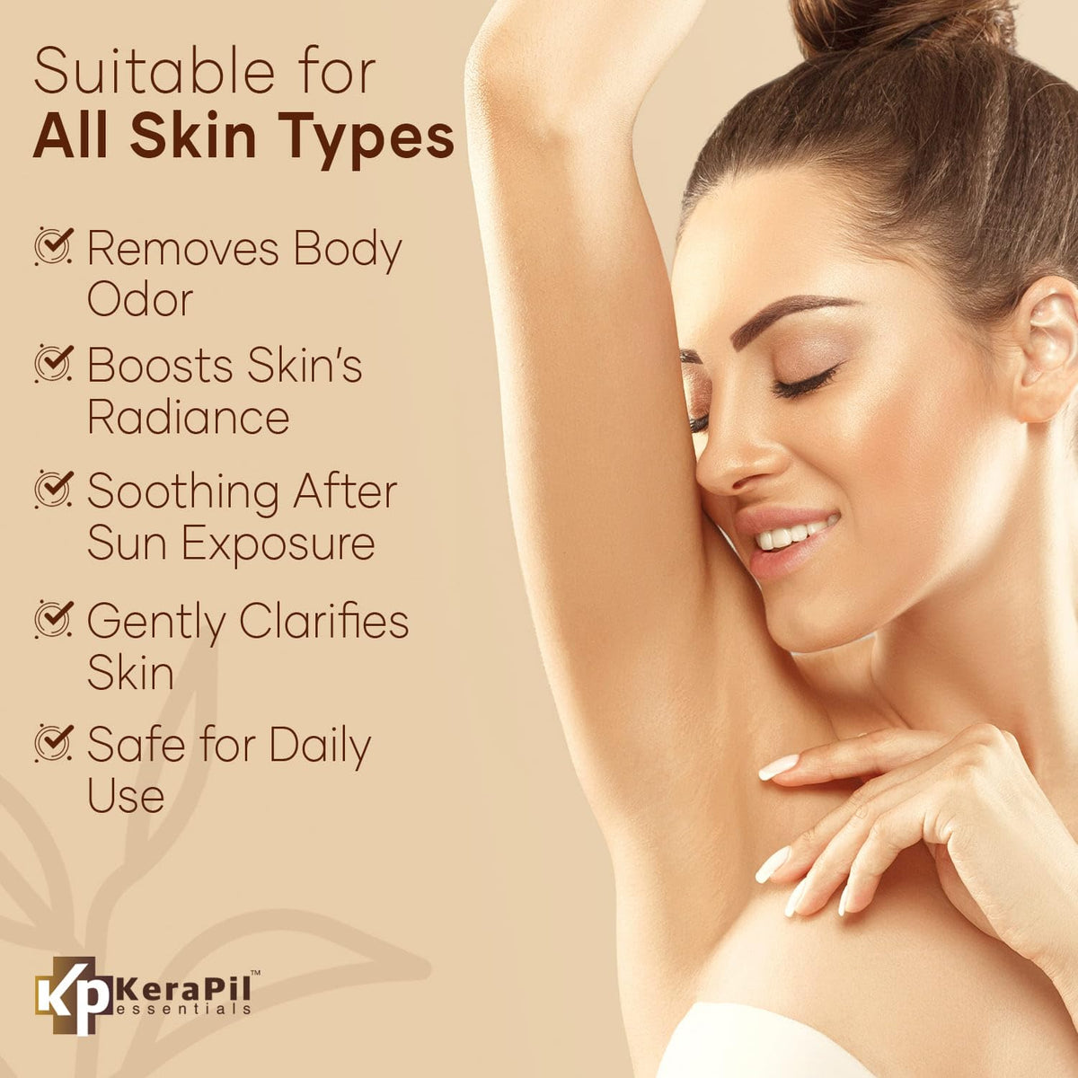 KERAPIL exfoliating body wash close-up shows improved skin texture.