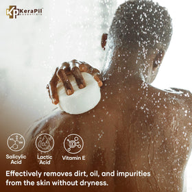 KERAPIL exfoliating body wash vanilla coconut scent enhances shower routine.