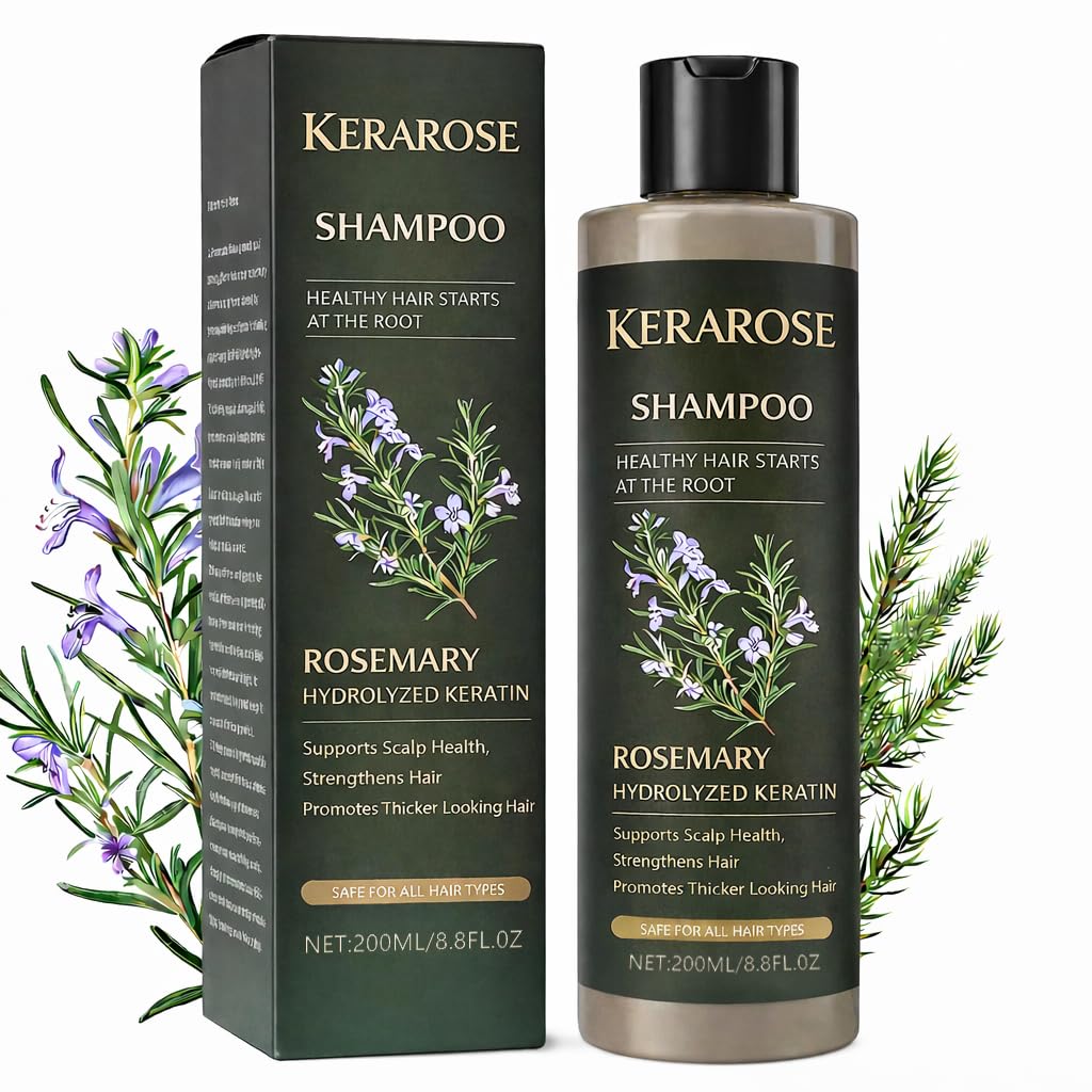 Kerarose Rosemary Shampoo bottle front showing premium packaging for everyday nourishment
