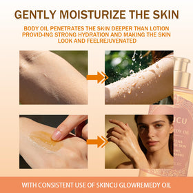 Kerarose SKINCU Glow Remedy Oil applied to the forearm for massage