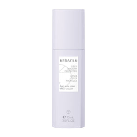 Kerasilk Flat Iron Spray bottle demonstrates easy, heat-assisted styling for a sleek finish.