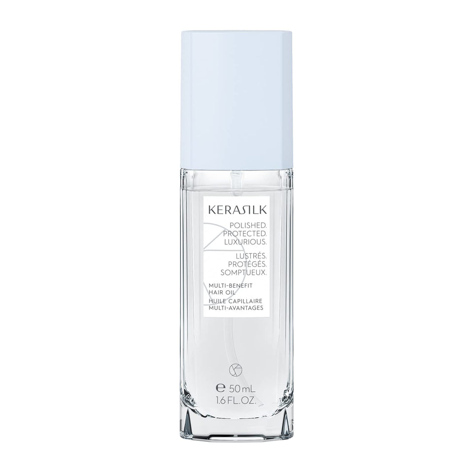 KERASILK Multi-Benefit Hair Oil bottle front view with premium packaging and sleek label.