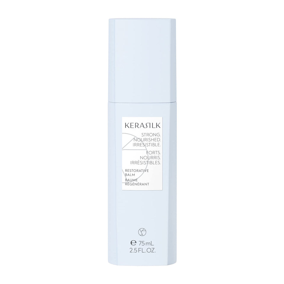 Kerasilk Restorative Balm bottle close-up highlighting hydration and premium packaging