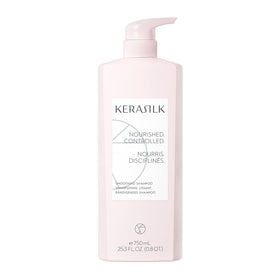 Kerasilk Smoothing Shampoo bottle shows frizz control for smoother hair.