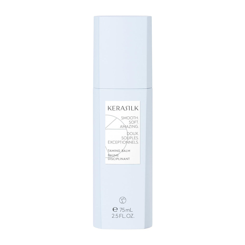 Kerasilk Taming Balm 75ml packaging highlights vegan formula and premium conditioning