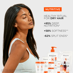 KÉRASTASE Bain Satin Riche Niacinamide highlights moisture retention benefits.