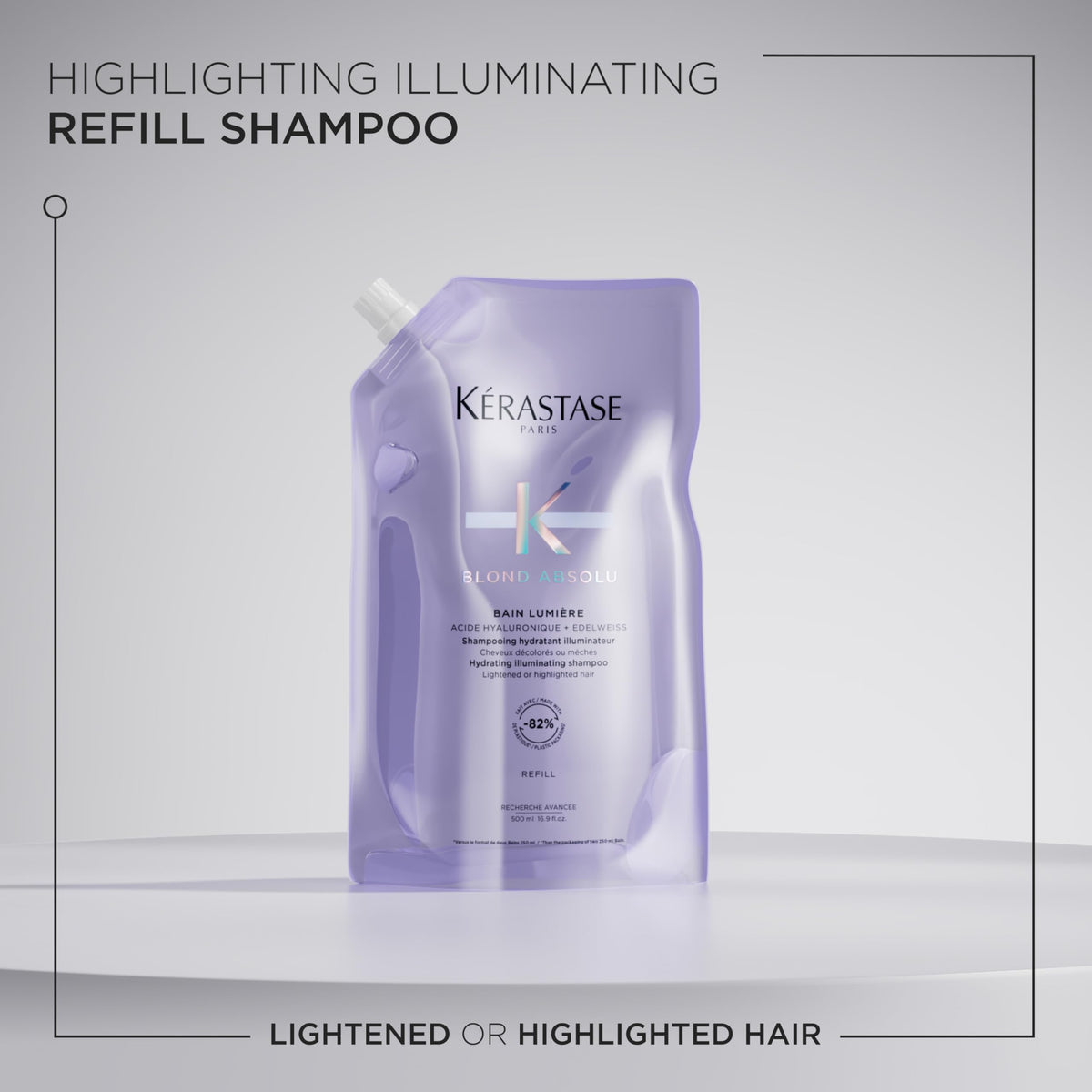 Highlighted hair strands catch light after using Kérastase Blond Absolu Lumière.