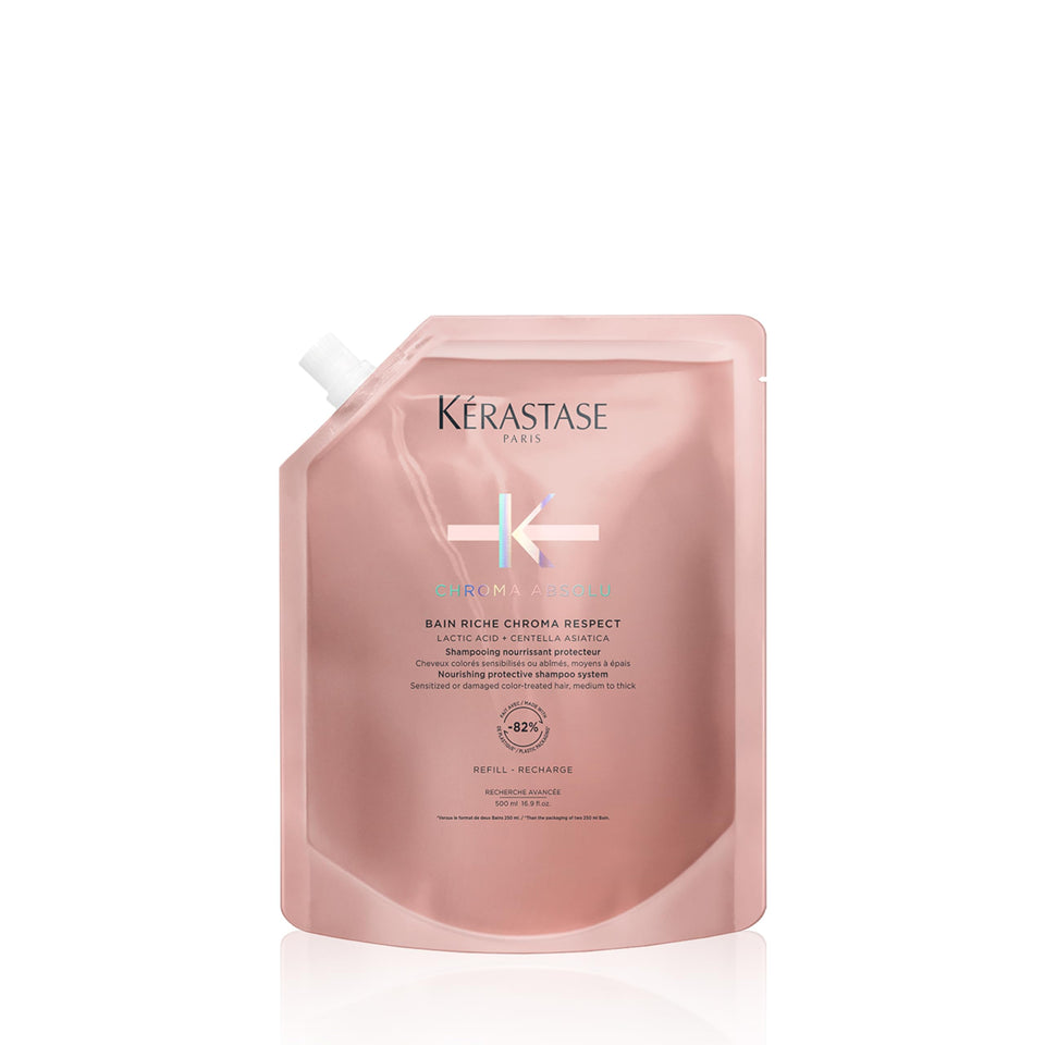 Kerastase Chroma Absolue refill bottle pour for color-treated hair protection during cleansing