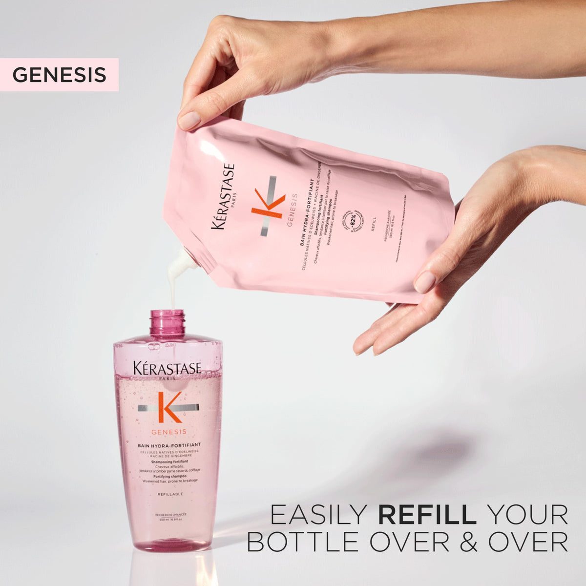 Elegant packaging detail of Kérastase Genesis Hydra-Fortifiant for refills