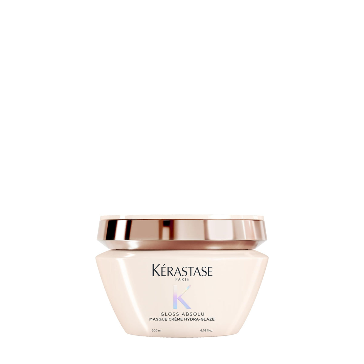 Kérastase Gloss Absolu Hydra-Glaze mask jar close-up highlighting rich hydration.
