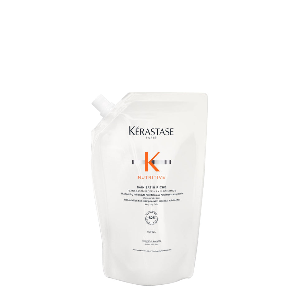 KÉRASTASE Nutritive Bain Satin Riche refill pouch ready for deeper dry-hair nourishment.