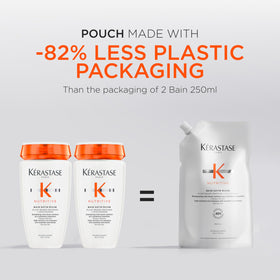 KÉRASTASE Nutritive for dry hair, before and after use showcasing improved texture.