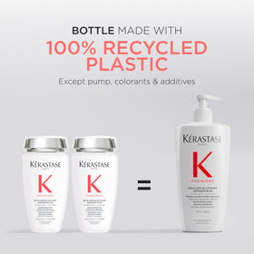Kérastase Première Bain back-label close-up emphasizing repair and strengthening benefits.