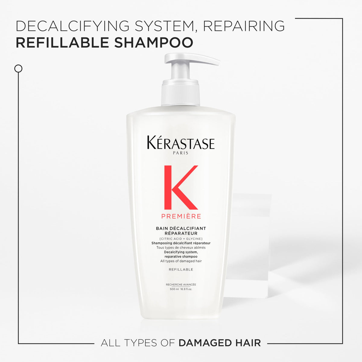Kérastase Première Bain decalcifying shampoo lather close-up highlighting rich foam for scalp cleansing.