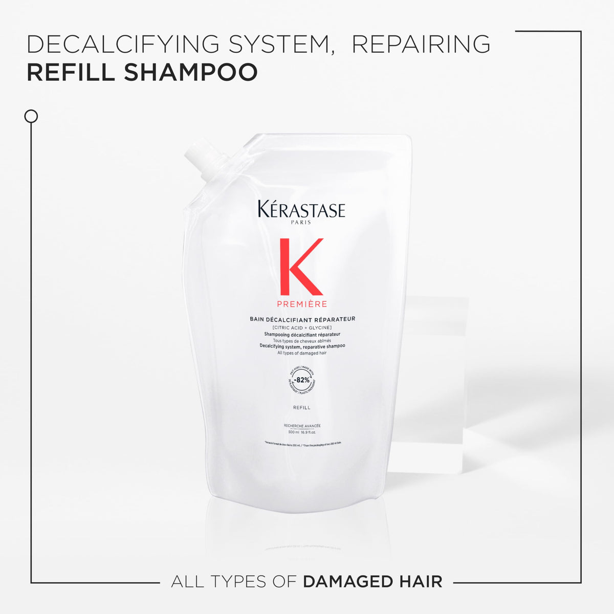 KERASTASE Premiere bottle with glossy hair strands for shine and smoothness.