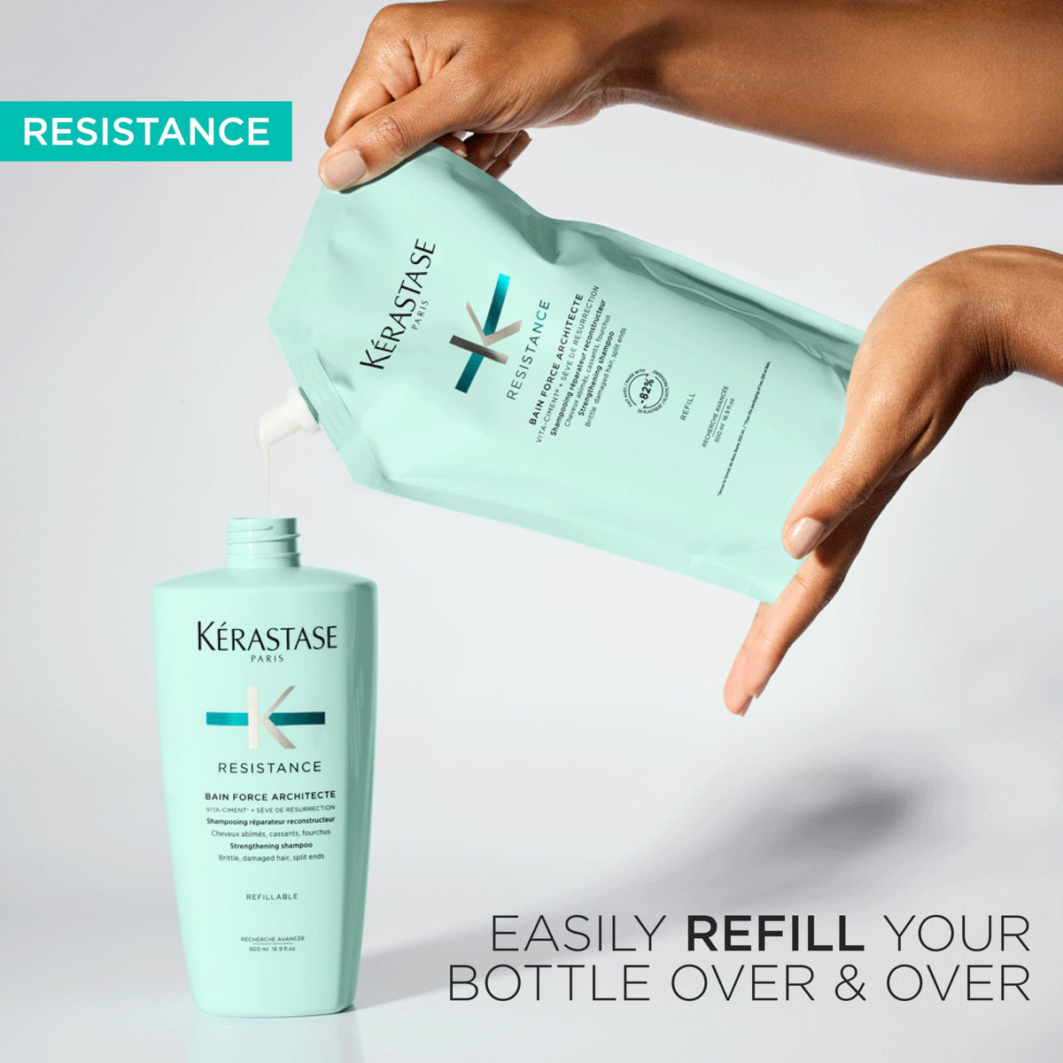KÉRASTASE Resistance label closeup highlighting Pro-Keratine Complex ingredients.