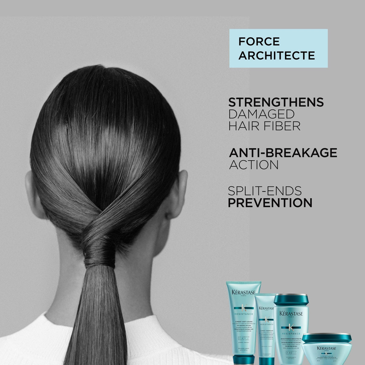 Kerastase Resistance hair after use with soft, sleek shine.
