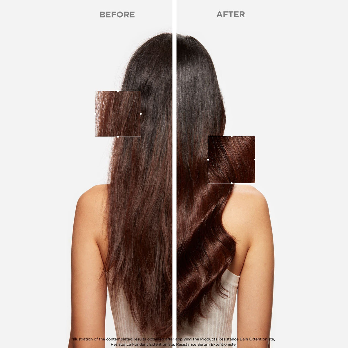 Finished look: glossy, revitalized ends after using KÉRASTASE hair mask.
