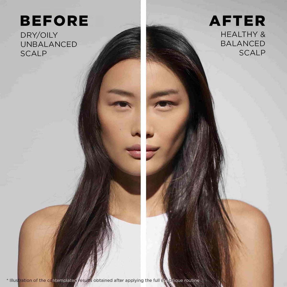 KÉRASTASE Specifique Potentialiste on-scalp application scene demonstrates soothing comfort.