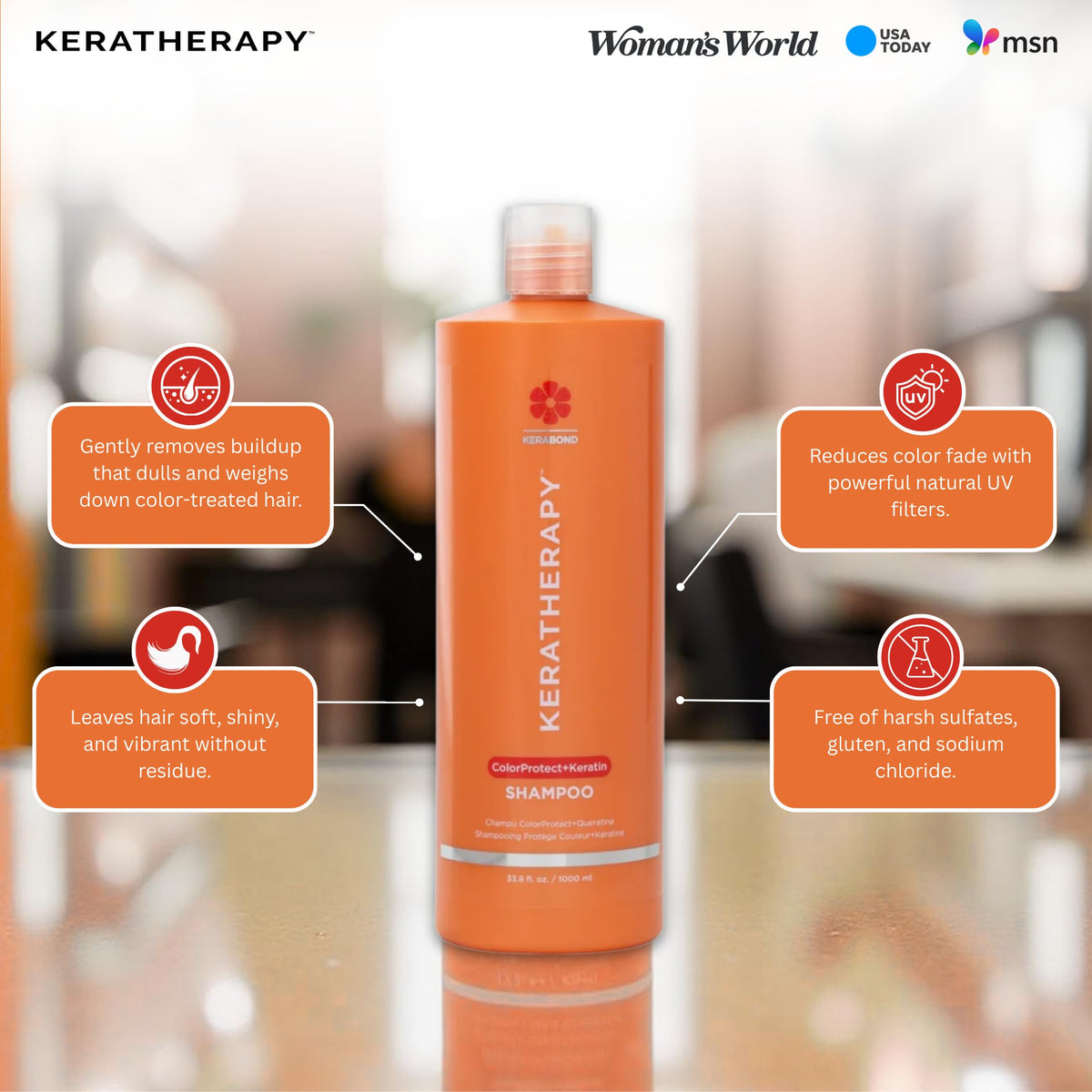 KERATHERAPY After-wash hair shows elasticity and natural shine.