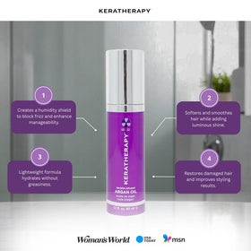 KERATHERAPY hair oil application on dry hair demonstrates quick smoothing and shine