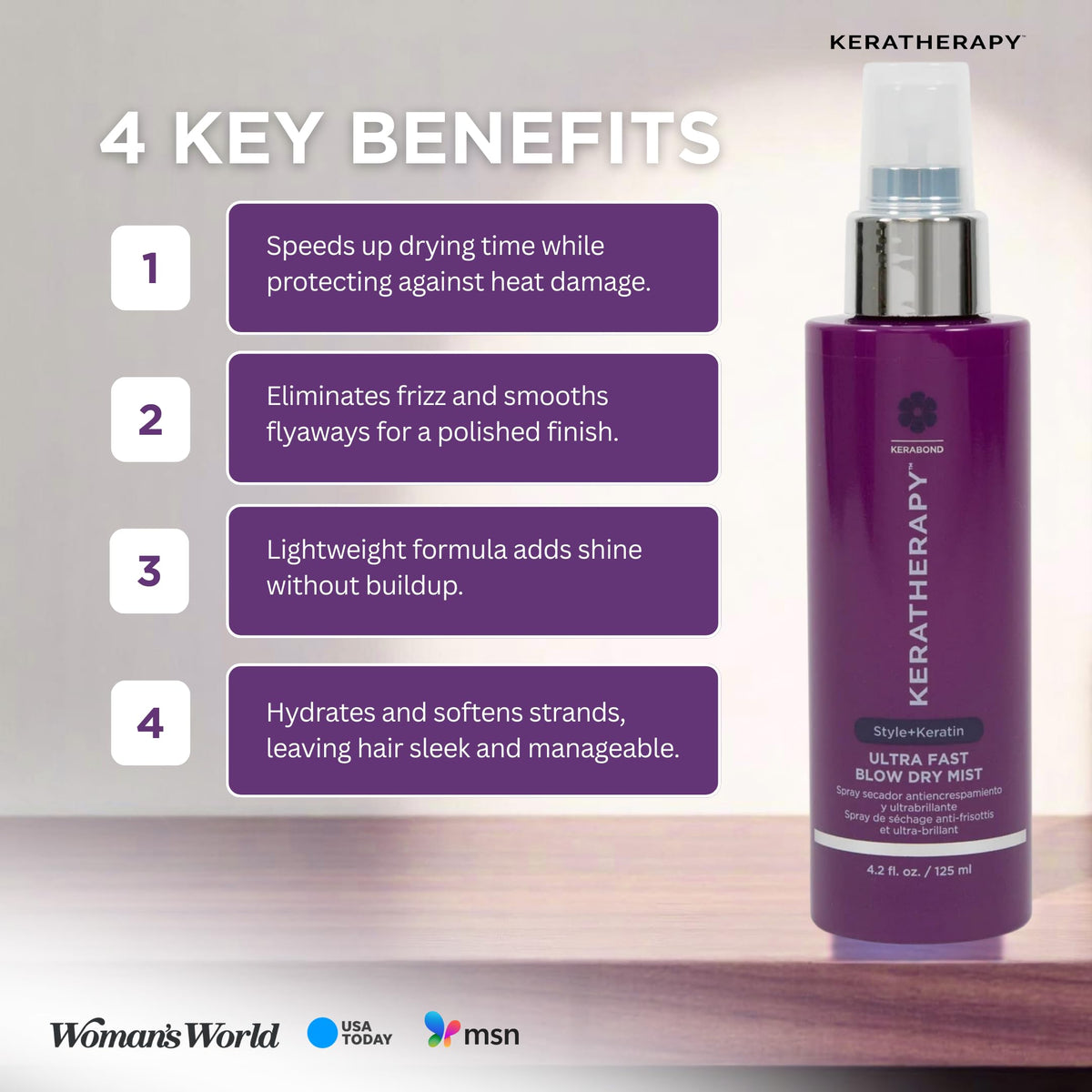 Keratherapy Color Protect Perfect Blowout Spray bottle helps protect color during styling