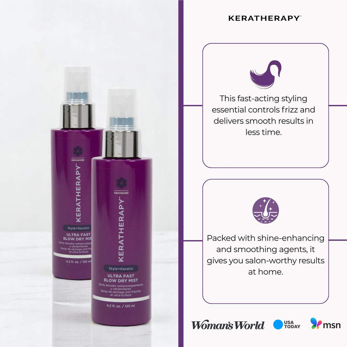 Keratherapy Color Protect Perfect Blowout Spray usage scene shows damp-hair application