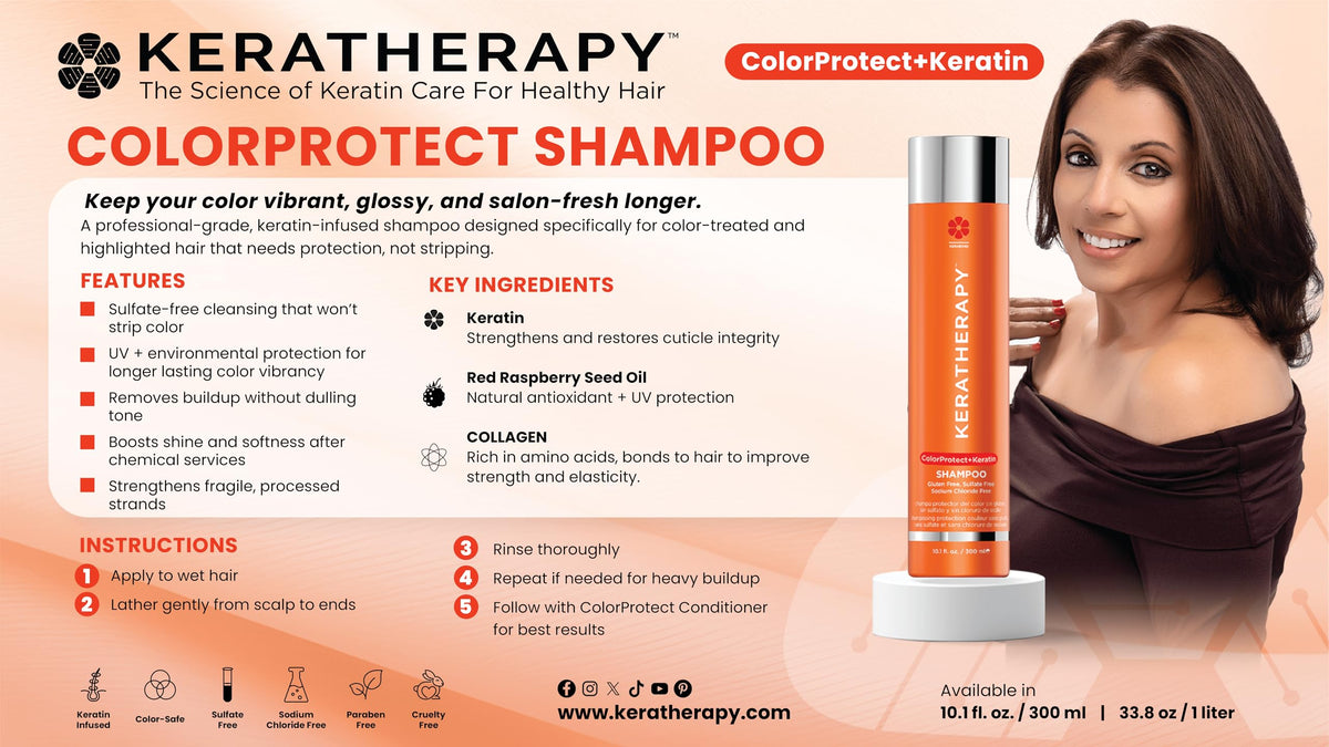 KERATHERAPY Color Protect Shampoo application on wet hair shows easy root-to-tip distribution