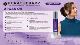 KERATHERAPY bottle with pump showing easy, mess-free application for frizz control