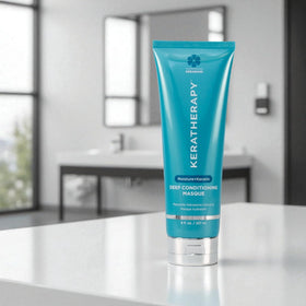 KERATHERAPY Keratin Infused Deep Conditioning Masque ingredients closeup highlights Kerabond and nourishing oils.