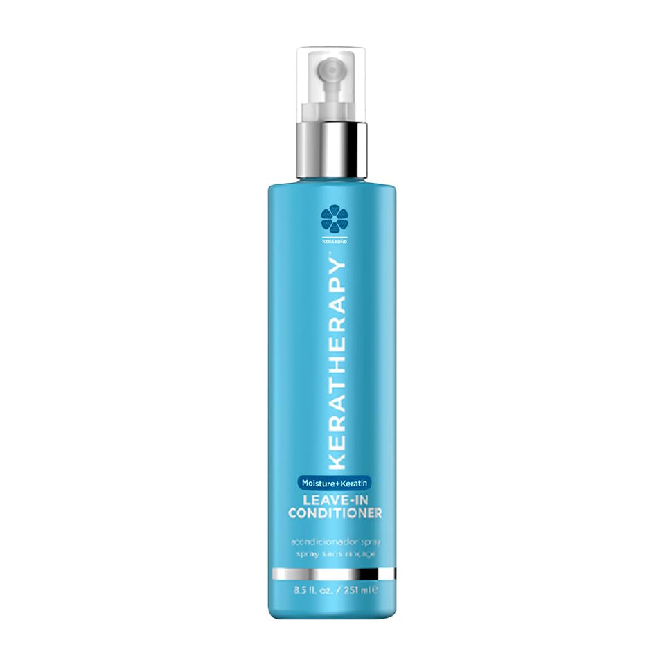 Keratherapy Keratin Infused Moisture Leave-In Spray bottle ready for detangling and hydration.