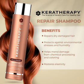KERATHERAPY KeratinFIXX Repair Shampoo ingredient panel features caviar and argan oil
