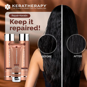 KERATHERAPY KeratinFIXX Repair Shampoo label communicates premium keratin care