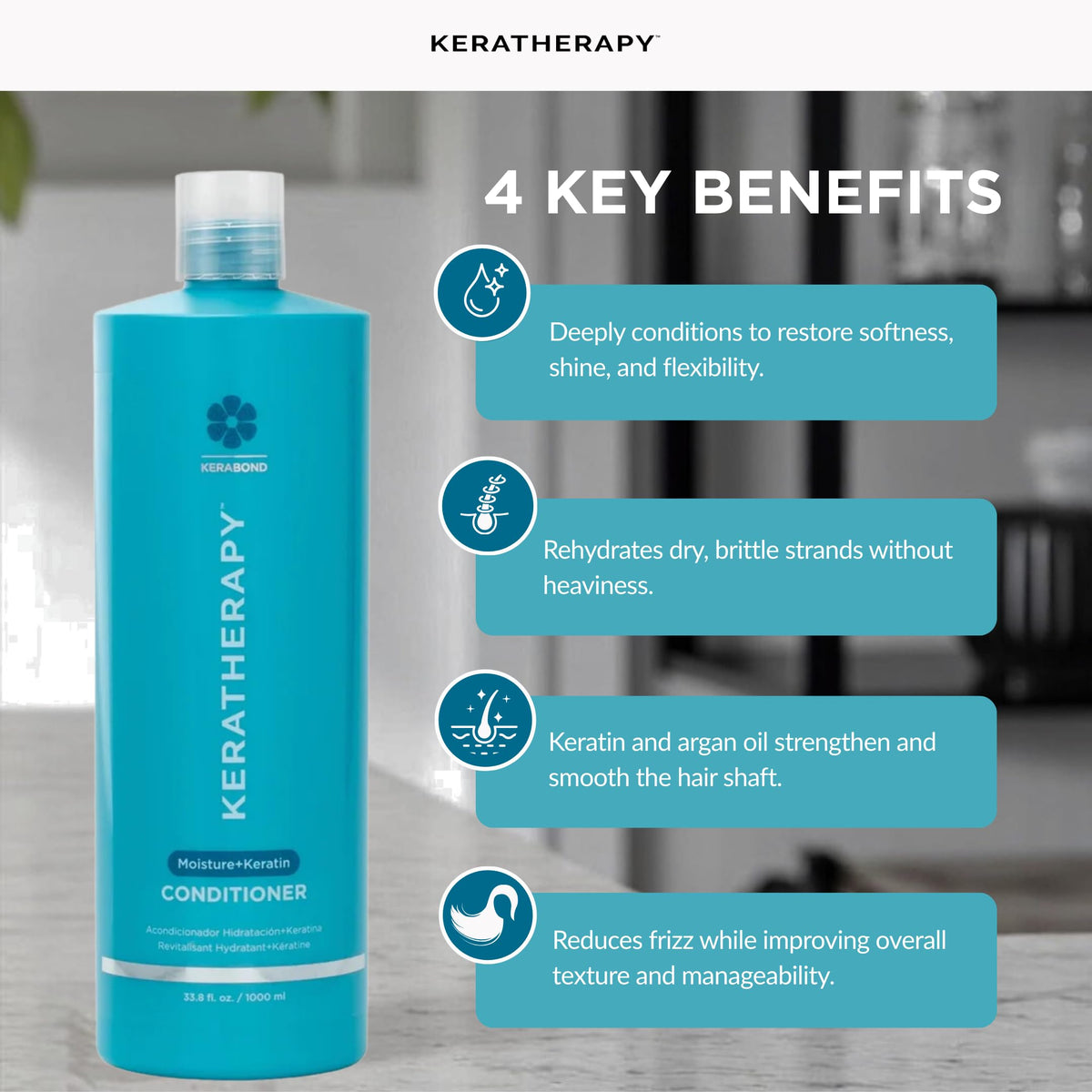 KERATHERAPY conditioner being applied through mid-lengths to ends for even hydration.
