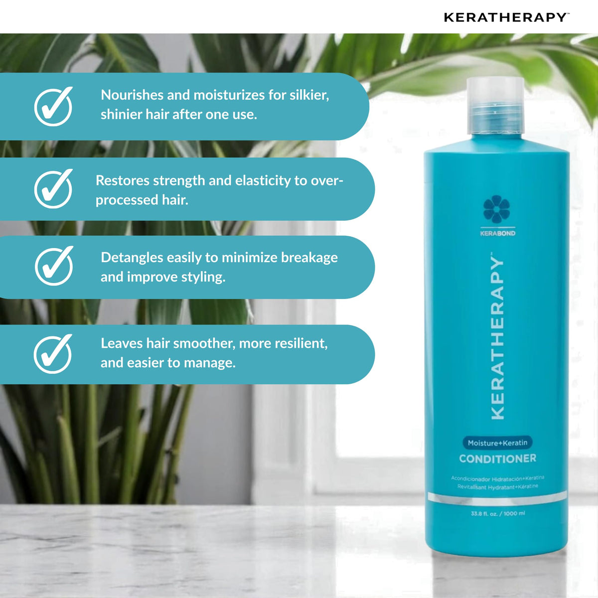 KERATHERAPY Moisture Conditioner after rinse reveals shiny, manageable hair.