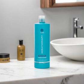 KERATHERAPY Moisture Conditioner close-up highlights collagen for added strength and elasticity.