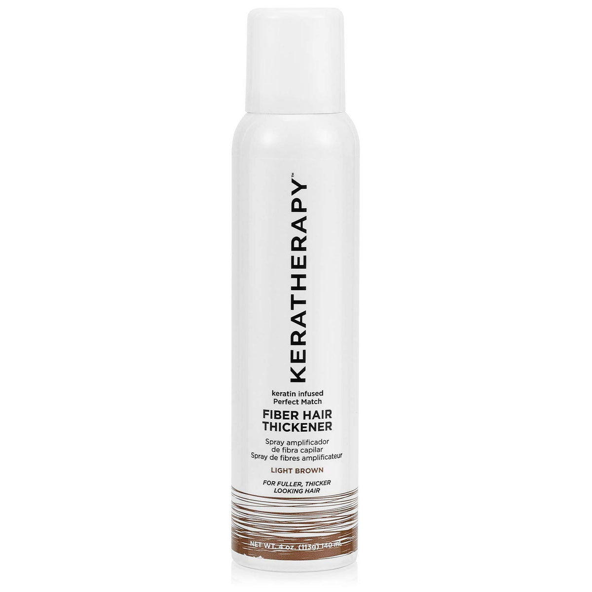 Keratherapy Perfect Match fiber spray on hair shows light brown natural coverage