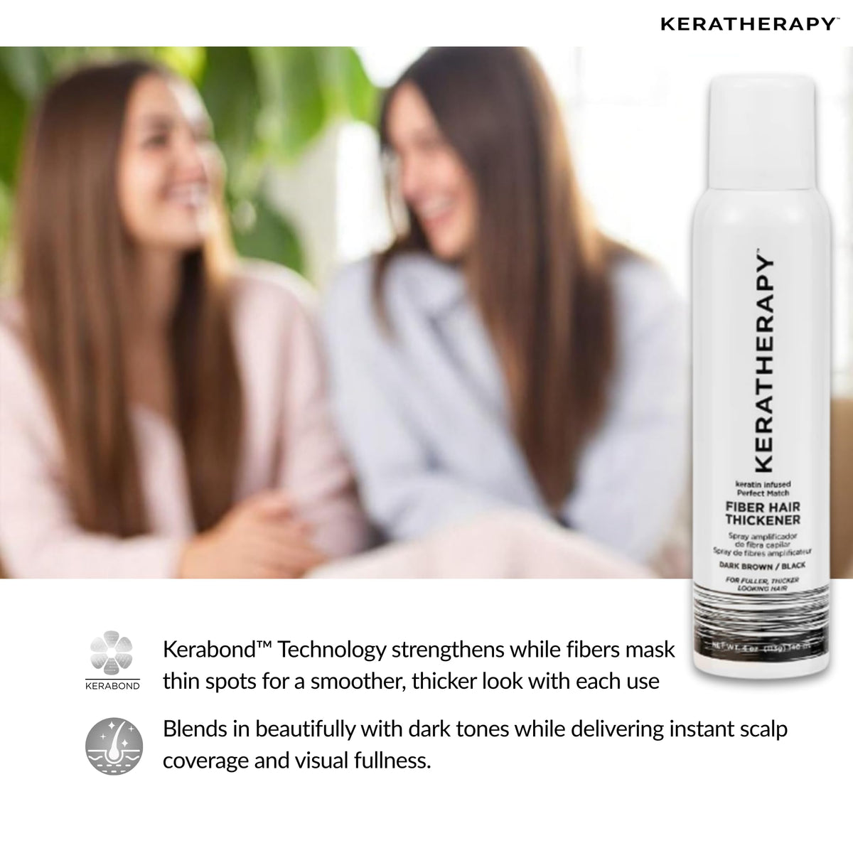 Fibers conceal thinning areas for a fuller look with Keratherapy.