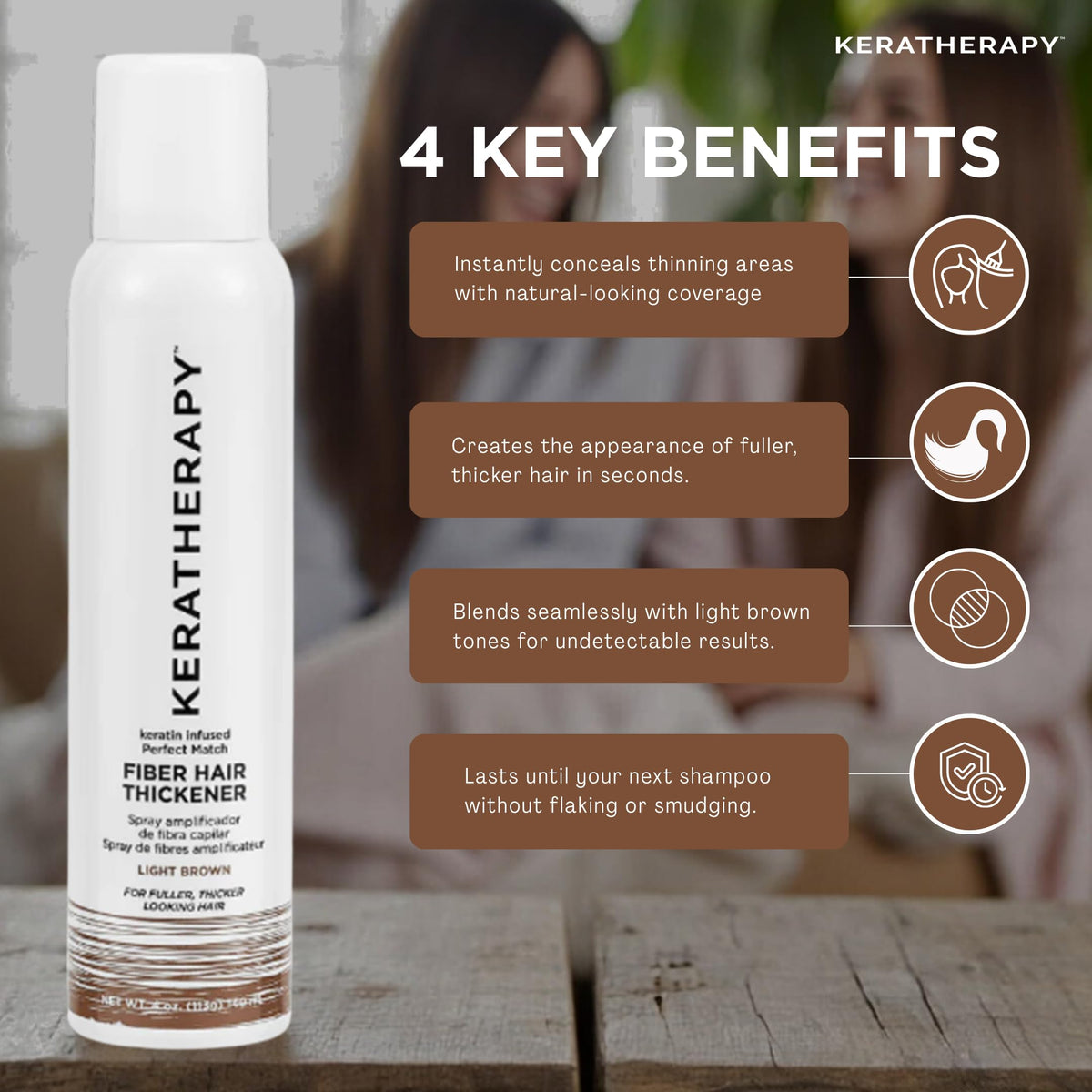 Root concealment with Keratherapy light brown shade blends thinning areas
