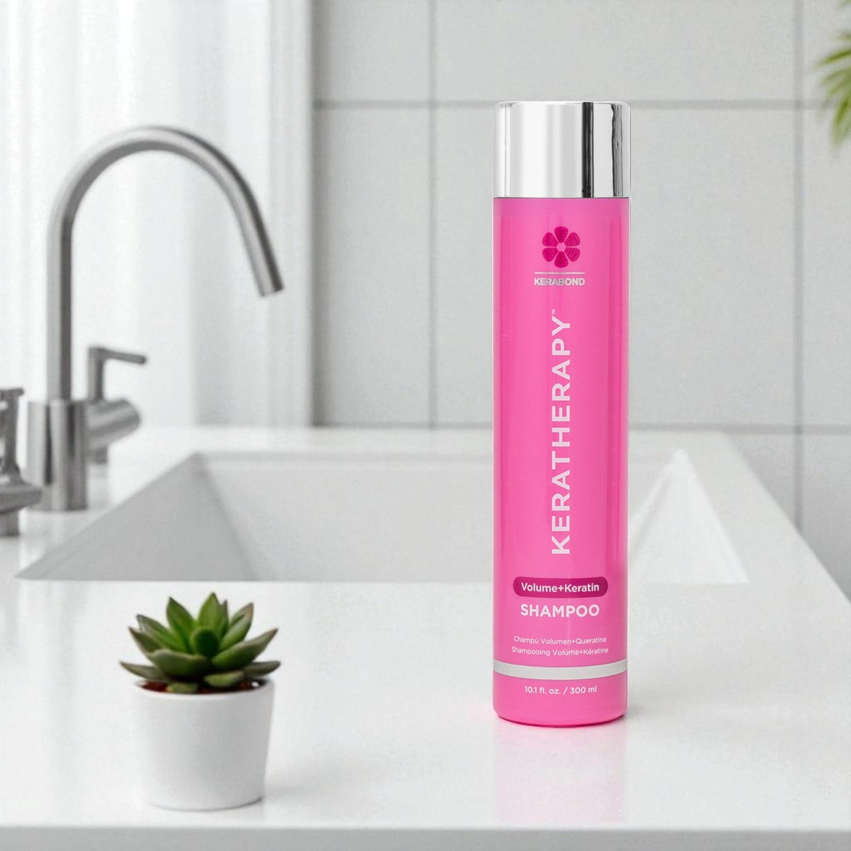 Keratherapy Volume Shampoo foam illustrating lightweight lather for easy styling