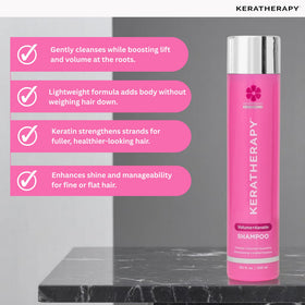Keratherapy Volume Shampoo label highlighting Kerabond Technology and color-safe care
