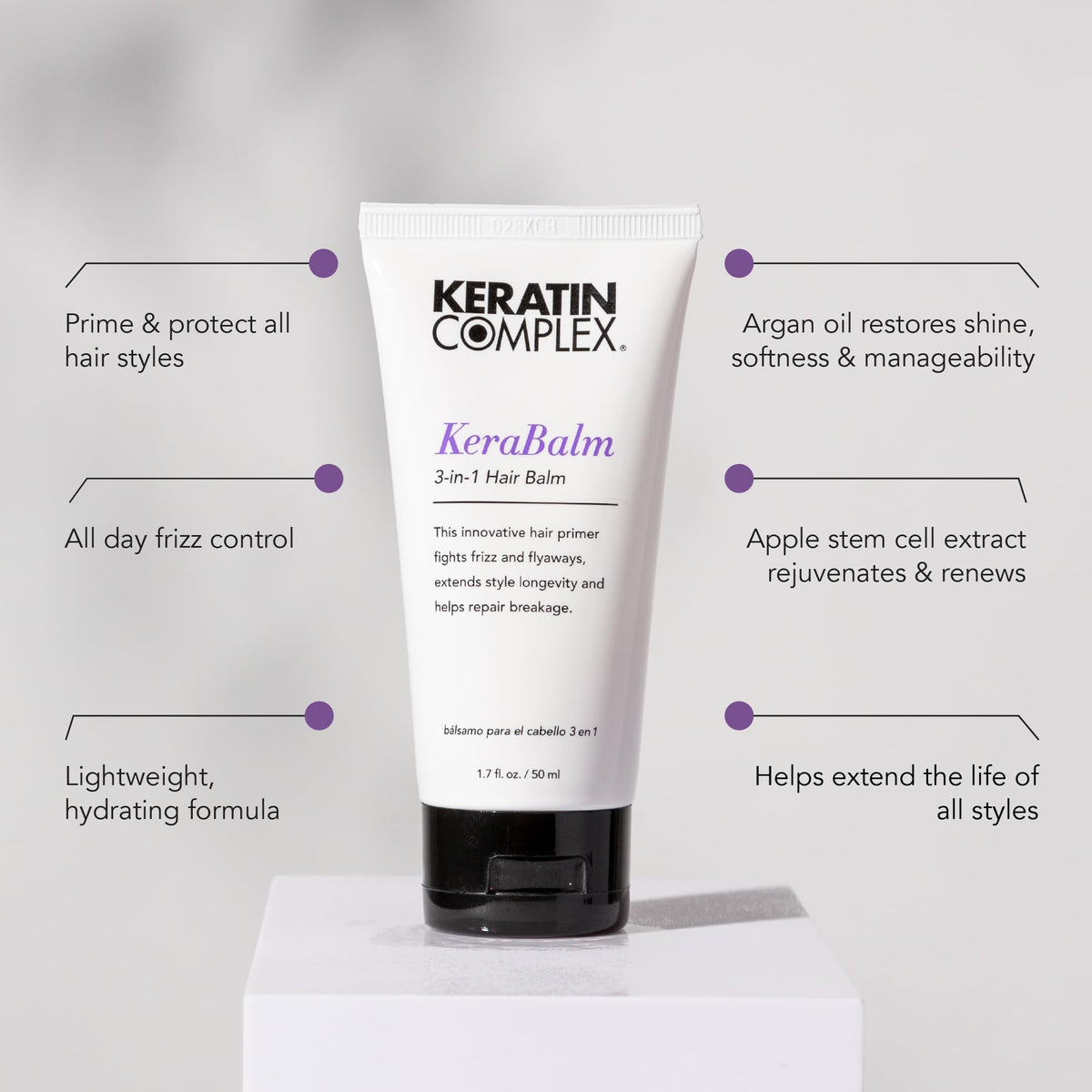 KeraBalm texture swatch highlighting lightweight hydration for hair.
