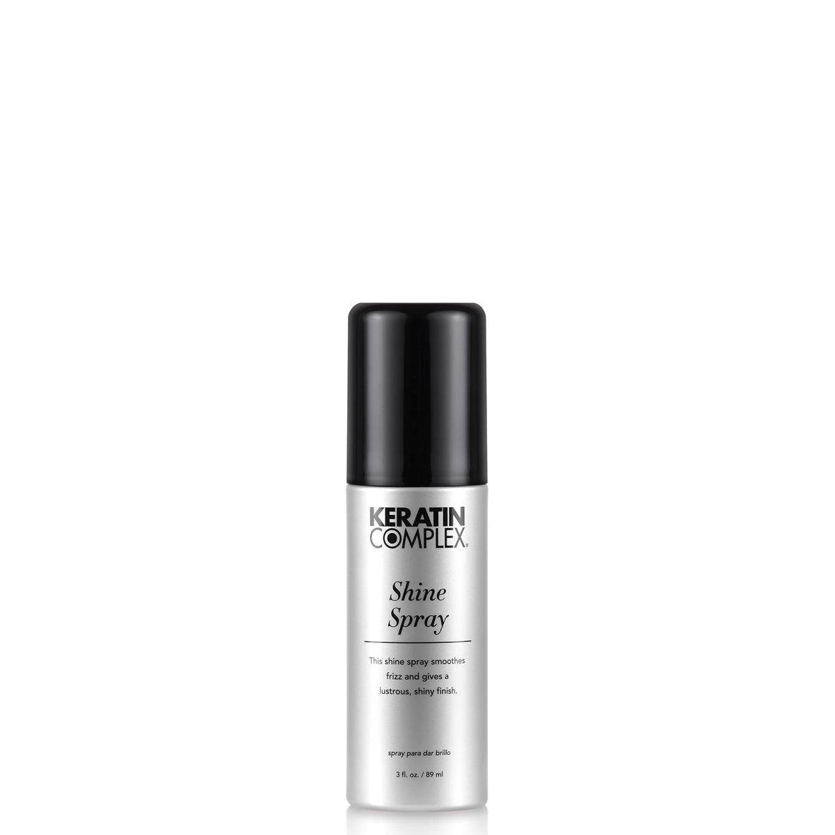 Keratin Complex Shine Spray bottle glows with radiant shine and heat protection for styling.