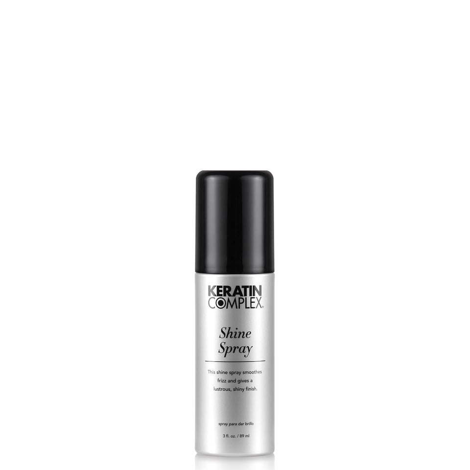 Keratin Complex Shine Spray bottle glows with radiant shine and heat protection for styling.