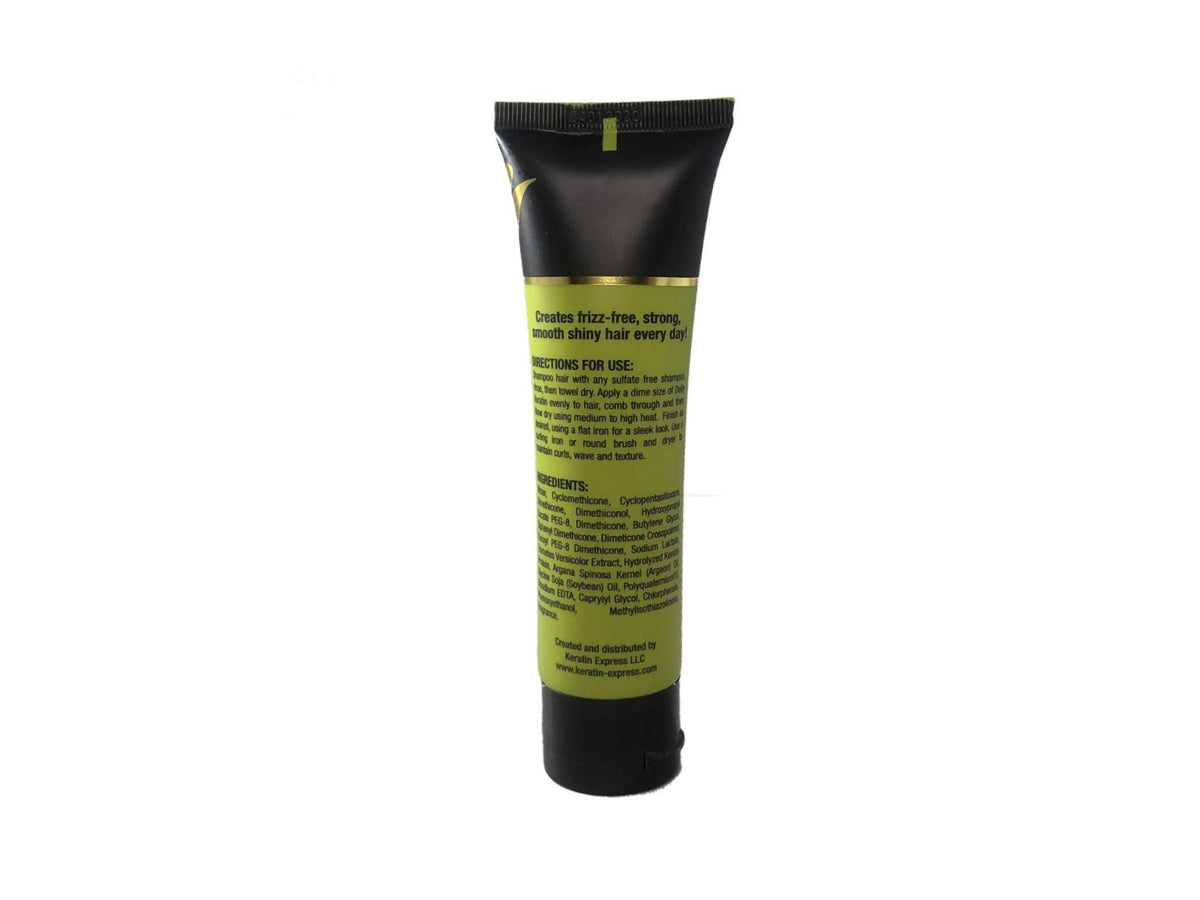 Keratin Express Daily Keratin bottle back; ingredients for healthier-looking hair.
