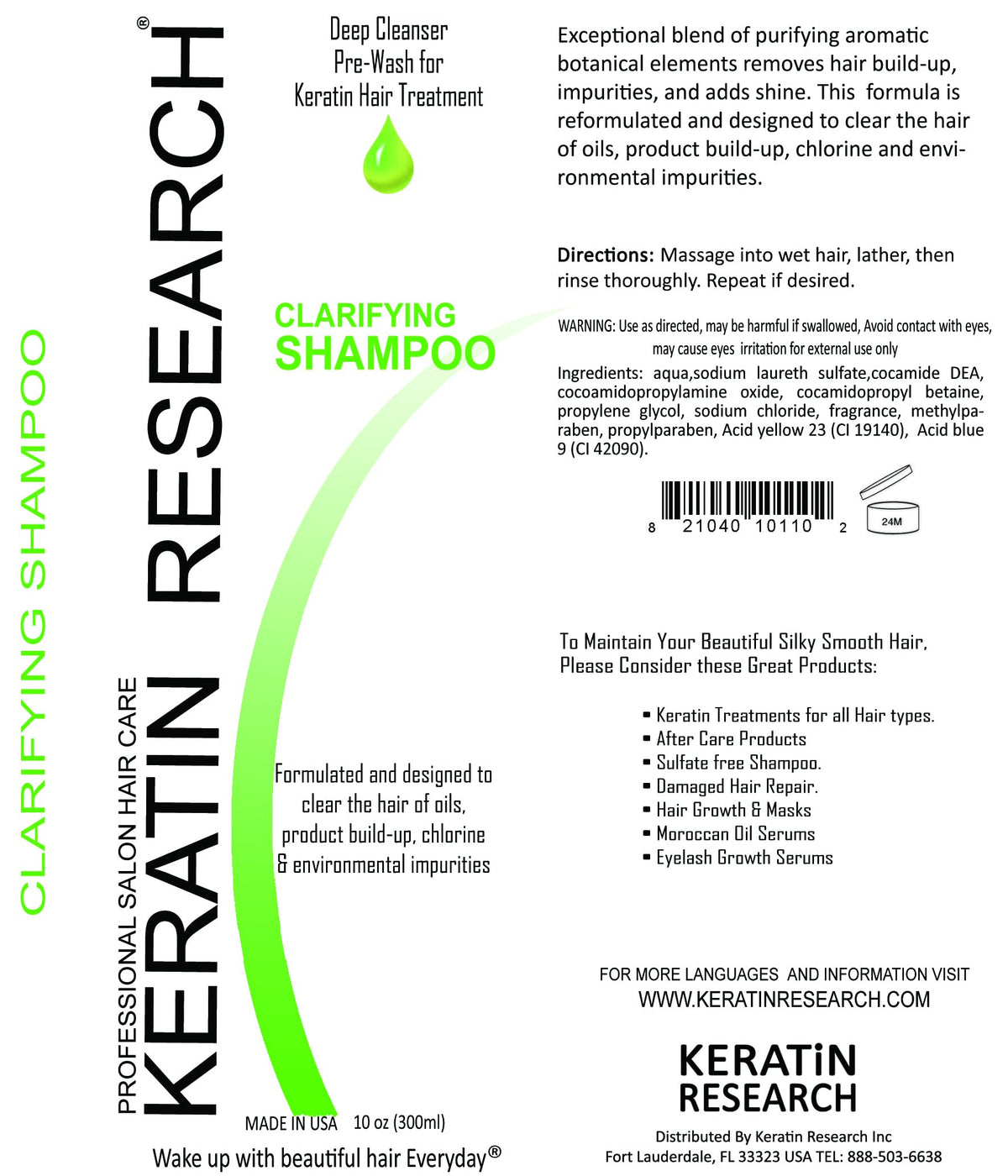 KERATIN RESEARCH clarifying shampoo lathering action cleanses residues before keratin treatment.